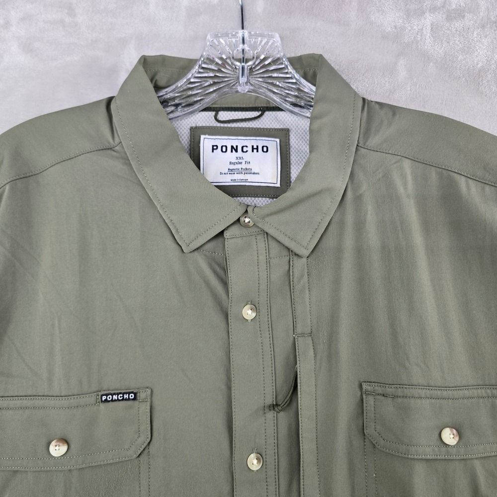 Poncho Outdoors Shirt Mens 2XL Green Short Sleeve Magnetic Pockets Regular Fit